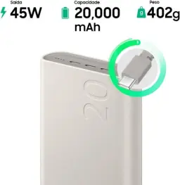 Bateria Carregador Portatil 3x USB-C 20000mAh Super Rapida 45W - Bege — imagem 3