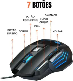Mouse Gamer Anúbis 7 Botões 3200 DPI Ajustável LED RGB Alta Precisão e — imagem 3