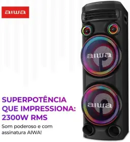 Torre de Som AIWA T2W-02 2300W 2Woofers10" Bluetooth RGB USB FM DJ — imagem 2