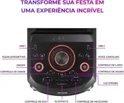 Torre de Som AIWA T2W-02 2300W 2Woofers10" Bluetooth RGB USB FM DJ — imagem 8