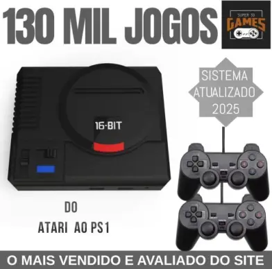 Mini Console Mega Drive Super 3D Games com 130 mil Jogos Retro e 2 Controles -