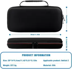 Kit Generico Para Nintendo Switch 2, Case Rígida Preta, Película de Vidro — imagem 3