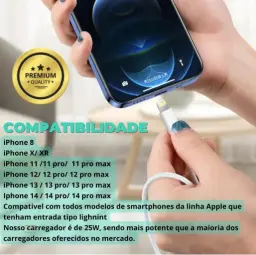 Carregador Turbo Compativel C/Iphone, Kit Cabo+ Fonte Carregador 25W Ultra — imagem 6