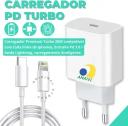 Carregador Turbo Compativel C/Iphone, Kit Cabo+ Fonte Carregador 25W Ultra — imagem 2