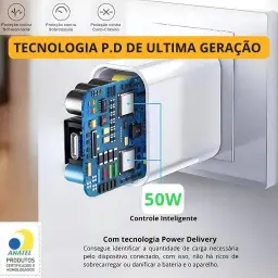 Carregador 50W + Cabo Compatível i.Phone, i.Phone X Xr 8 11 12 13 14 Plus Pro — imagem 4