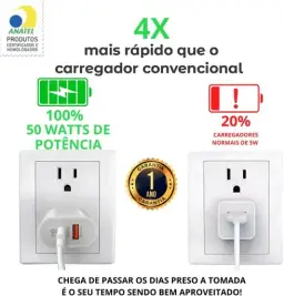 Carregador 50W + Cabo Compatível i.Phone, i.Phone X Xr 8 11 12 13 14 Plus Pro — imagem 2