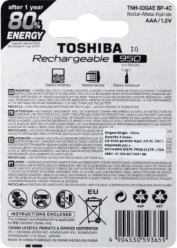 Pilha Recarregável AAA 1,2V 950mAh TNH3GAE TOSHIBA (Cartela com 4 unid.) — imagem 8