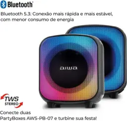 Caixa de Som PartyBox AIWA PB-07 Bluetooth 8H RGB USB TWS Preto — imagem 9