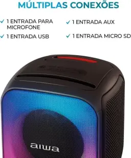 Caixa de Som PartyBox AIWA PB-07 Bluetooth 8H RGB USB TWS Preto — imagem 8