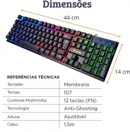 Teclado Gamer RGB LED Rainbow MTS • Membrana • Anti-Ghosting • ABNT-2 • USB-A • — imagem 8