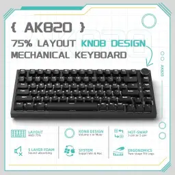 Attack Shark AK820 Teclado mecânico 75% hot-swappable, botão rotativo, USB-C — imagem 2
