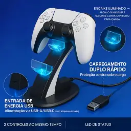 Base de Carregamento PS5 - Estação com Dock Duplo para Dois Controles com LED e — imagem 7