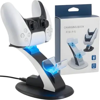 Base de Carregamento PS5 - Estação com Dock Duplo para Dois Controles com LED e
