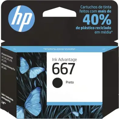 Cartucho de tinta HP 667 Preto Original (3YM79AB) Para Impressora Deskjet 2376