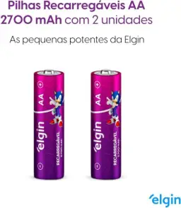 Pilha recarregável AA 2700mAh Elgin com 2 unidades Comum — imagem 2