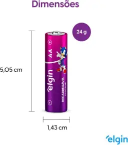 Pilha recarregável AA 2700mAh Elgin com 2 unidades Comum — imagem 5