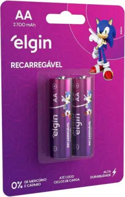 Pilha recarregável AA 2700mAh Elgin com 2 unidades Comum — imagem 1