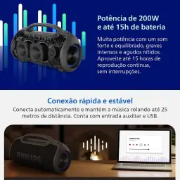PHILIPS, Boombeat, Caixa de Som Bluetooth Boombox, TAX400B/00, USB, Auxiliar — imagem 5
