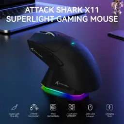 ATTACK SHARK X11 Mouse sem fio leve, 62g, RGB, conexão tri-modo (2.4G/USB-C/BT) — imagem 2