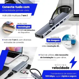 Adaptador Hub 7 em 1 USB-C Premium com Saída HDMI 4K a 60Hz, 7 Portas, USB 3.0 — imagem 5