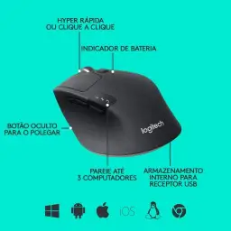 Mouse sem fio Logitech M720 Triathlon com Conexão USB Unifying ou Bluetooth com — imagem 6