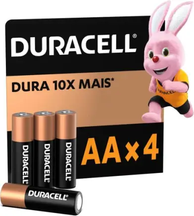 Duracell Pilhas Alcalinas AA Pequena Pack 4 Unidades – Dura até 10x – Mais
