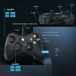YAEYE Controlador com fio para Xbox 360, controlador de jogo para 360 com dupla — imagem 3