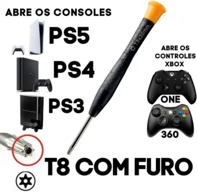 Chave Torx T8 com Furo no Meio Para Abrir Controle Xbox360/Xbox One e Console