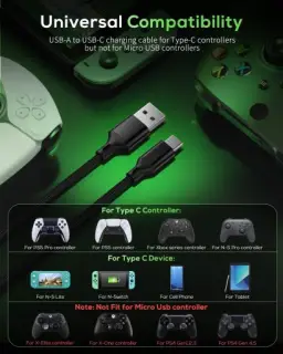 MENEEA Pacote com 2 cabos de carregamento de 3 m para controle PS5/para Xbox — imagem 3