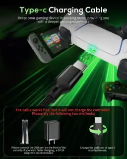 MENEEA Pacote com 2 cabos de carregamento de 3 m para controle PS5/para Xbox — imagem 2