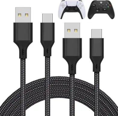 MENEEA Pacote com 2 cabos de carregamento de 3 m para controle PS5/para Xbox