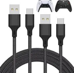 MENEEA Pacote com 2 cabos de carregamento de 3 m para controle PS5/para Xbox — imagem 1