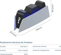 Carregador controlador PS5 DualSense, Estação de Carregamento P/2 Controles Sem — imagem 2