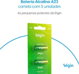Bateria Alcalina A23 Cartela com 5 Unidades Elgin 12V Pilha — imagem 2