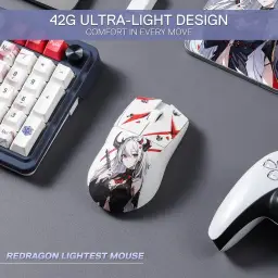 Mouse Gamer Redragon King Pro Eisa 1K Branco Personagem Anime PAW3395 26000 DPI — imagem 4