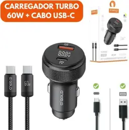 Carregador Veicular Turbo 60W Para Automóvel Carregador de Carro Duas Entradas — imagem 2
