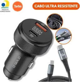 Carregador Veicular Turbo 60W Para Automóvel Carregador de Carro Duas Entradas — imagem 4