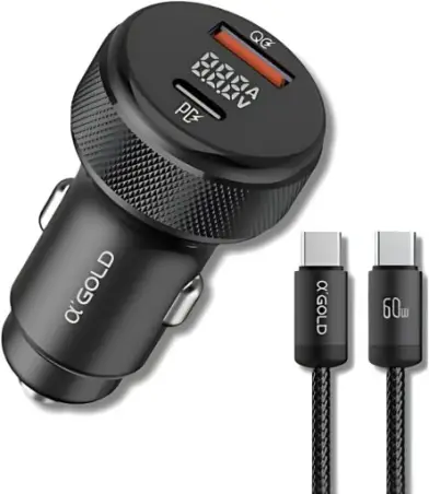 Carregador Veicular Turbo 60W Para Automóvel Carregador de Carro Duas Entradas