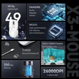Mouse ATTACK SHARK X3 49g SUPERLIGHT, sensor PixArt PAW3395 — imagem 2